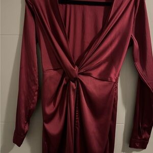 Fashion Nova Red Satin Knot-Front Robe